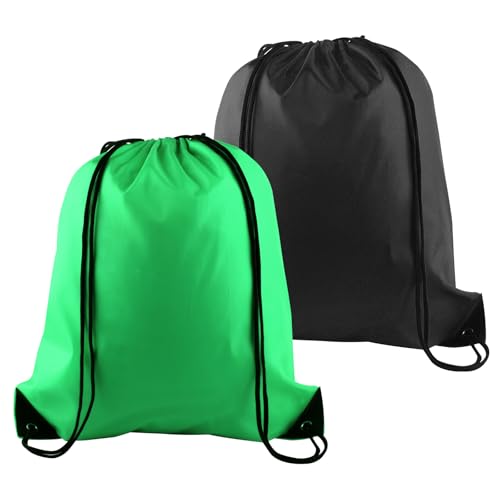 PLULON 2Pcs Drawstring Bags Bulk, Drawstring Backpack Green Black String Backpack Cinch Sack Sport Gym Backpack Bags for Yoga Traveling Outdoor Sports - color: Black + Green