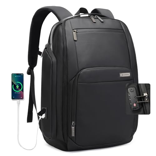 40L Laptop Backpack, Carry-On Weekender Bag with USB Port & TSA Lock, 17.3 Inch Business Travel Backpack for Men, Expandable Overnight Bag with Large Capacity & Flight Approved Design - color: 20174-black