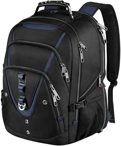 18.4 Laptop Backpack Men Women, 55L-60L Extra Large Laptops Backpack, TSA Friendly Flight Approved and RFID Anti-theft Pocket,Water Resistant Suiltable for Traveling - color: Black-blue, size: 18inch(21.5*16.3*9.9")