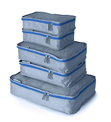 MUMI Packing Cubes - 5 Compression Packing Cubes for Travel, Luggage Organizer Bags for Suitcases, Carry-On, Duffle or Backpack – Mesh, Waterproof Bags for Clothes, Kids & Travel Accessories - Blue - color: Blue
