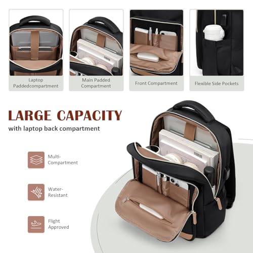 MDODO Laptop Backpack for Women,Travel Backpack with Laptop Compartment,Casual Daypack College Bookbag Computer Work Backpack, Black - color: Black-1 Pcs
