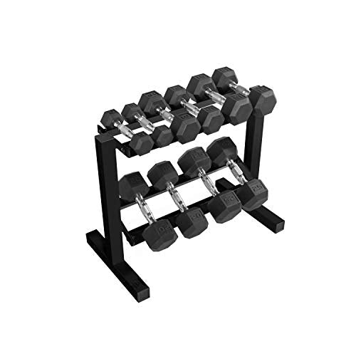 CAP 150 LB Dumbbell Set with 2-Tier Rack, Rubber Hex Free Weights Set, Home Gym Weight Set with Horizontal Storage Rack for Strength Training - color: Black, style: 150bs Set - Chrome Handles