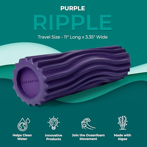 Oceanfoam Ripple Travel Foam Roller (11" x 3.35") Firm Mini Foam Roller for Physical Therapy, Deep Tissue Massage, Back Pain - High Density, Ergonomic Wave Textured - Yoga, Pilates, Exercise (Seafoam) - color: Purple