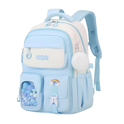 VIDOSCLA Vivid Girls' School Backpack Kids Elementary Schoolbag Primary Backpack with Multi-Pocket Design - color: A03# Light Blue