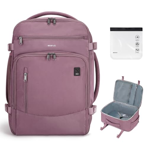 ECOHUB Travel Backpack for Women, 18x14x8 Frontier Airlines Personal Item Bag with Clear Toiletry Bag, Laptop Carry on Backpack with USB Port, Airline Approved Under Seat 14 Pockets 30L, Pink - color: Pink-2, size: 18 inch underseat