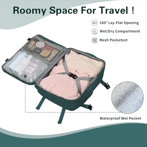 Carry On Backpack for Women & Men – Airline Approved Underseat Size, 15.6" Laptop Compartment, TSA-Friendly 180° Opening, Anti-Theft Business Travel Backpack with Trolley Sleeve (Peacockblue, Medium) - color: Peacockblue, size: Medium