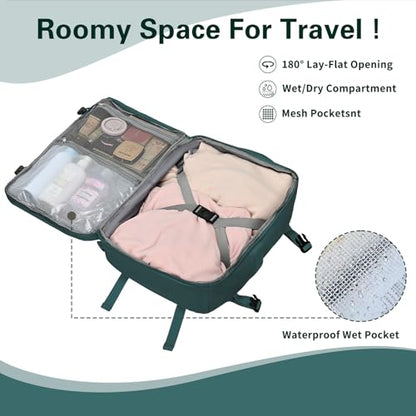 Carry On Backpack for Women & Men – Airline Approved Underseat Size, 15.6" Laptop Compartment, TSA-Friendly 180° Opening, Anti-Theft Business Travel Backpack with Trolley Sleeve (Peacockblue, Medium) - color: Peacockblue, size: Medium