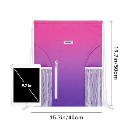 WANDF Drawstring Backpack Sports Gym Sackpack with Mesh Pockets Water Resistant String Bag for Women Men (Rose Red) - color: Rose Red