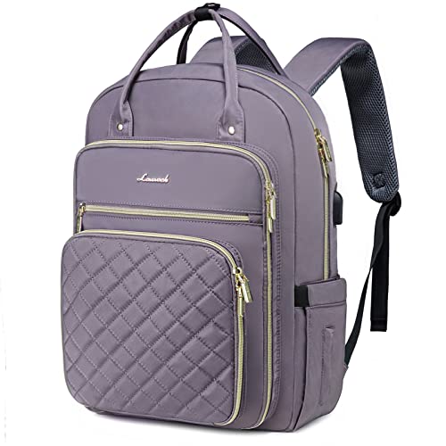 LOVEVOOK Laptop Backpack for Women, Water Resistant Travel Work Backpacks Purse Stylish College Bookbag Business Teacher Nurse Computer Bag with USB Charging Port, Fits 15.6" Laptop - color: Purple Grey, size: 15.6-Inch