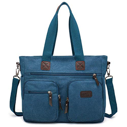 ToLFE Women Top Handle Satchel Handbags Shoulder Bag Messenger Tote Bag Purse Crossbody Bag Travel Work Tote Bag - color: New-blue, size: Double handles with 9.1" drop