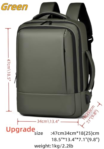 17/15.6" Business laptop backpack, PU Travel backpack,carry on backpack, Expandable laptop backpack Women Men,college backpack (02#updated, Green) - color: 02#green, style: 02#updated
