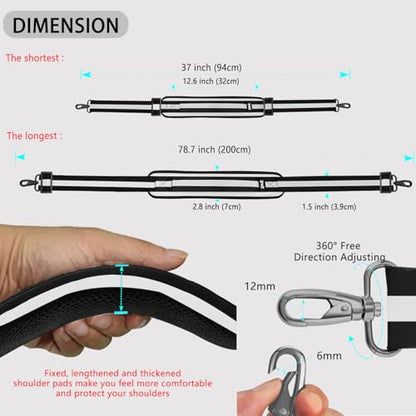 ZINZ 79 inch Shoulder Strap, Extra-thick Fixed Cushion Pad and Dual Clasps Universal Replacement Strap with Metal Swivel Hooks for Laptop Bags, Luggage Bags, Camera, Crossbody(Stripes-BkWBk) - color: Stripes-bkwbk
