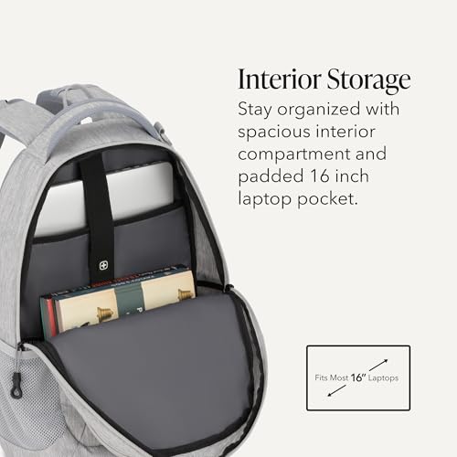 SWISSGEAR Cecil 18-Inch Laptop Backpack Fits 16-Inch Laptop, Travel Daypack with Organizer Pockets, Water Bottle Holders & Padded Straps – Light Grey - color: Light Grey