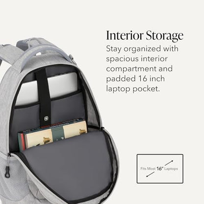SWISSGEAR Cecil 18-Inch Laptop Backpack Fits 16-Inch Laptop, Travel Daypack with Organizer Pockets, Water Bottle Holders & Padded Straps – Light Grey - color: Light Grey