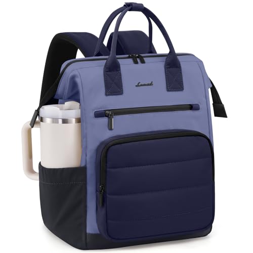 LOVEVOOK Puffer Laptop Backpack for Women, 17 Inch Work Backpack purse for Nurse Teacher, Personal Item Travel Bag College Computer Daypack for Daily Commute - color: Black-blue, size: 17 Inch