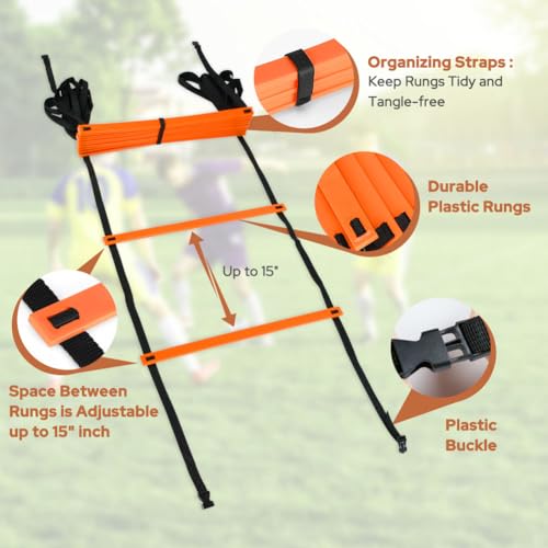 GHB Pro Agility Ladder Agility Training Ladder Speed 12 Rung 20ft with Carrying Bag - color: Orange