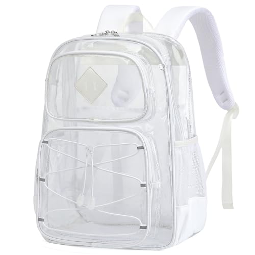 Clear Backpacks for Girls Women, Heavy Duty PVC Transparent Back Pack See Through Boys Kids Clear Bookbags for School White - color: White