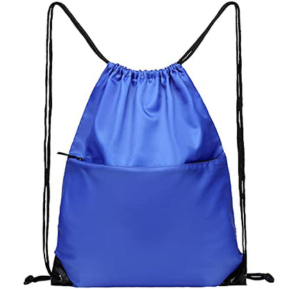 Drawstring Backpack Sports Water Resistant String Bag Sport Gym Sackpack for Women Men Large with Zipper, Royal - color: Royal