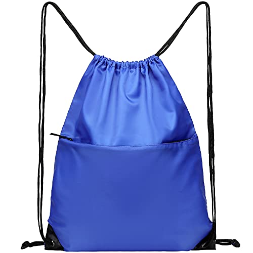 Drawstring Backpack Sports Water Resistant String Bag Sport Gym Sackpack for Women Men Large with Zipper, Royal - color: Royal
