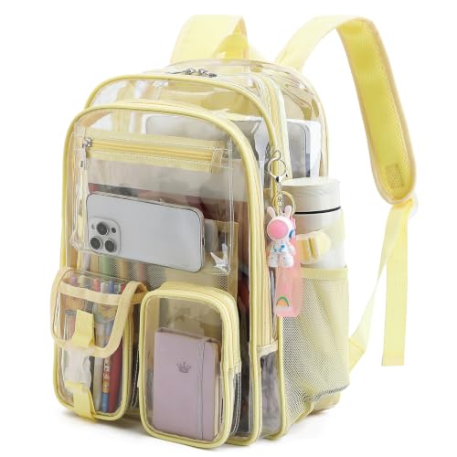 Clear Backpack Heavy Duty Transparent Backpacks Stadium Approved for School Work Sport Travel (Light Yellow) - color: Light Yellow