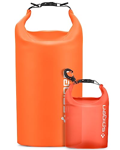 Spigen for Waterproof Backpack IPX6, 35L Roll Top Travel Rucksack Fits up to 16 Inch Laptop, Multi-Compartment Bag Ventilated Back, Chest Strap Hiking, Camping, Swimming, Canoeing, Fishing - color: Sunset Orange, Clear