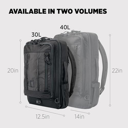 Topo Designs Global Travel Bag – 30L or 40L - Carry-On Compliant Most Airlines, Durable Travel Duffel Bag, Clam Shell Main Pocket, Laptop Sleeve, Backpack, Luggage (30L / Black) - color: Black, size: 30L
