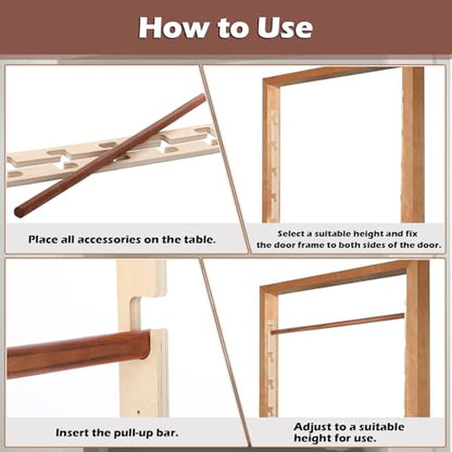 Leinuosen Doorway Pull-up Bar Sets Adjustable 5 Levels Wooden Doorway Pull-up Bar and 2 Door Frame with 6 Sets of Screw-in Heavy-duty Door-mounts to Fits 118cm - size: 100kg Load Capacity, style: No Locks