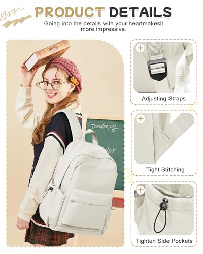 SEAFEW Small Backpack for School Girls Kids Women, Waterproof Bookbag Cute High School Backpack for Men Teen Boys, Lightweight College Back Pack Mochilas Escolares para Casual Daypack Rucksack White - color: White