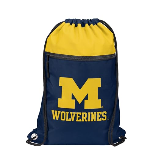 FOCO NCAA Officially Licensed Unisex Team Color Collage Primary Logo Wordmark Drawstring Backpack With Zippered Pocket - Michigan Wolverines - color: Michigan Wolverines