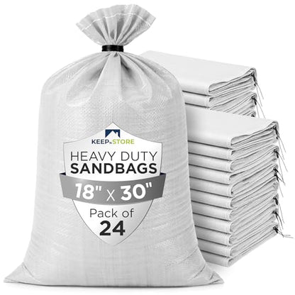 Heavy Duty Sand Bags Pack of 24, White Empty Sandbags with Built-In Ties, Woven Polypropylene UV Protection 1600 Hours, Fillable Bags for Flood Control, Weight, 18x30 inches, 75 Pounds Volume - size: 18"W x 30"L, style: Pack of 24