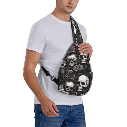 Skulls And Roses Outdoor Crossbody Shoulder Bag For Unisex Young Adult Hiking Bicycling - color: Blue