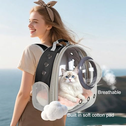 Front Extension Cat Backpack Carrier, Pet Travel Backpack for Kitten and Small Dogs, Clear Bubble Window Space Capsule Astronaut Liked Portable Vet Visit Book Bag Airline Approved - color: Black