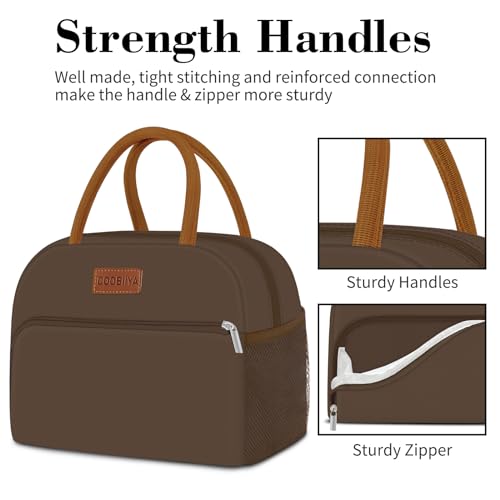 Coobiiya Lunch Bag Women, Lunch Box for Women Adult Men, Small Leakproof Cute Lunch Tote Large Capacity Reusable Insulated Cooler Lunch Container for Work/Office/Picnic/Travel-Brown - color: Brown