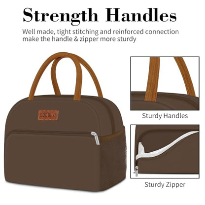 Coobiiya Lunch Bag Women, Lunch Box for Women Adult Men, Small Leakproof Cute Lunch Tote Large Capacity Reusable Insulated Cooler Lunch Container for Work/Office/Picnic/Travel-Brown - color: Brown