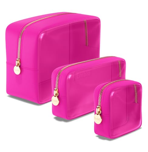 Clear Cosmetic Bags Set of 3, Mini Small Large Makeup Bags For Women Clear Pouch Cosmetics Cases Zipper Cute Pouches Make Up Travel Toiletry Essentials Preppy Purse Organizer Makeup Cases, Fuchsia - color: Fuchsia, size: Multipack
