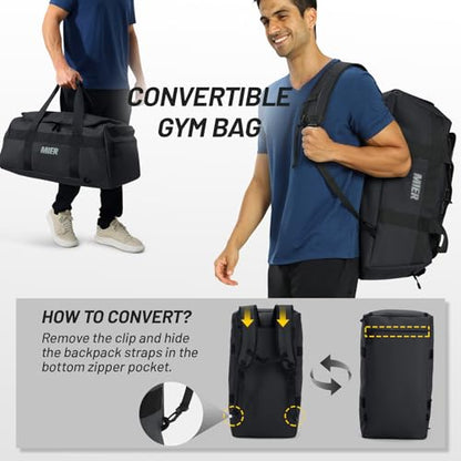 MIER Gym Bag for Men Large Duffel Backpack with Shoe Compartment, 60L Convertible Duffle Bags Weekender Overnight Bag for Gym Sports Travel, Black - color: Black