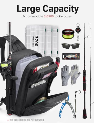 Piscifun Fishing Backpack Tackle Bag with 2 Rod Holders, Multi-Compartment Storage, MOLLE System, Water-Resistant Lightweight Outdoor Pack - color: Double Shoulder - Khaki, style: Large