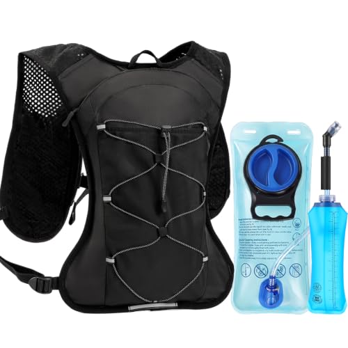 HIPONY Hydration Backpack with 2L Leak-Proof Water Bladder, Lightweight Running Hydration Pack, Adjustable Vest Style Water Backpack for Trail Running, Cycling and Biking - size: 2L Bladder & One 500ML Soft Bottle