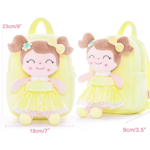 Gloveleya Back to School Gifts for Girls Kids Backpack Toddler Girls Backpacks with Soft Plush Spring Girl Doll Toys Yellow - color: A012 Spring Girl Yellow & Doll, size: 9 inches