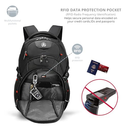 Swissdigital Design Laptop Backpack, Travel Backpack with USB Charging Port Fits 15.6 inches Computer, 31L College School Bookbag for Men, Black | SD803-01 - color: Black