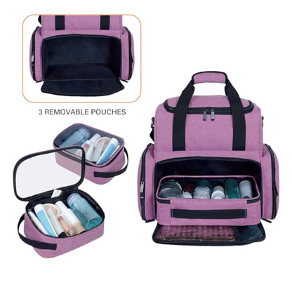 Large Makeup Cosmetic Bag with 3 Removable Case and 2 Removable Dividers Double Layer Travel Storage Organizer, Makeup Brushes Storage Section Purple - color: Purple