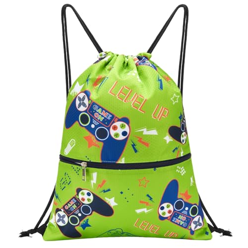 WAWASAM Kids Drawstring Backpack, Gym Swim Bag Cinch Bag for Girls Boys with Zipper Pocket - color: Game a