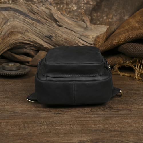 Le'aokuu Men Fashion Casual Tea Designer Travel Hiking Crossbody Chest Sling Bag Rig One Shoulder Strap Bag Men Leather 8015 | Fashion - color: X Dark Black