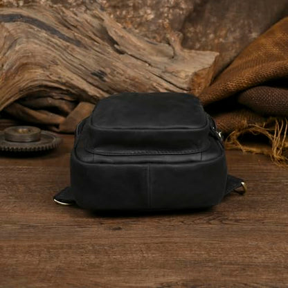 Le'aokuu Men Fashion Casual Tea Designer Travel Hiking Crossbody Chest Sling Bag Rig One Shoulder Strap Bag Men Leather 8015 | Fashion - color: X Dark Black