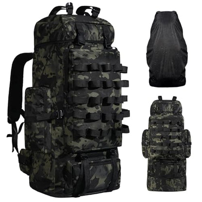 70L/100L Camping Hiking Backpack with Rain Cover, Expandable Large Military Tactical Backpack, Waterproof Molle Racksack Travel Backpacking Daypack for Climbing Trekking (Black CP) - color: Black Cp