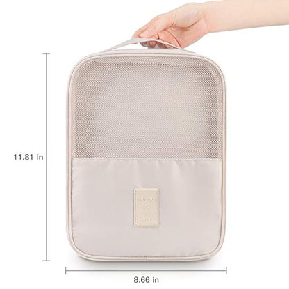 Mossio Shoe Bag Holds 3 Pair of Shoes for Travel and Daily Use Storage Pouch - color: Beige