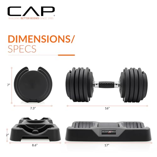 CAP ADJUSTABELL Adjustable Dumbbell Weights - Singles & Pairs | 12.5 lb, 25 lb & 55 lb | Multiple Handle Options - size: 55 lb - Honeycomb Chrome and Black Handle, style: Single