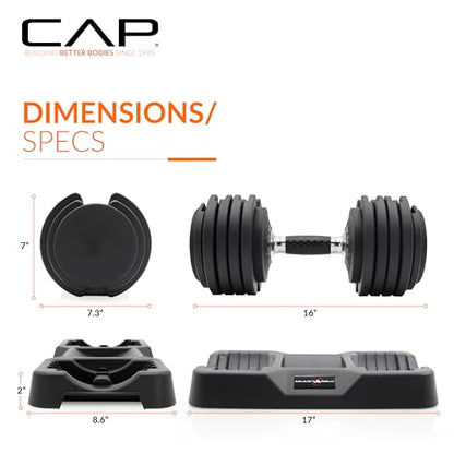 CAP ADJUSTABELL Adjustable Dumbbell Weights - Singles & Pairs | 12.5 lb, 25 lb & 55 lb | Multiple Handle Options - size: 55 lb - Honeycomb Chrome and Black Handle, style: Single