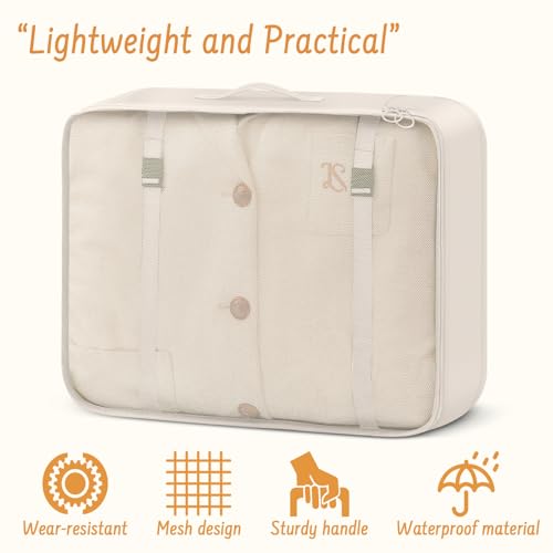 9 Set Packing Cubes for Travel Essentials - Lightweight Carry-On Luggage Organizer Bags with Shoe, Clothes & Laundry Bags for Airplane, Family & Business Travel, Beige - color: Beige