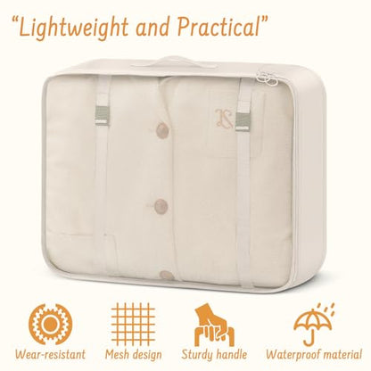 9 Set Packing Cubes for Travel Essentials - Lightweight Carry-On Luggage Organizer Bags with Shoe, Clothes & Laundry Bags for Airplane, Family & Business Travel, Beige - color: Beige